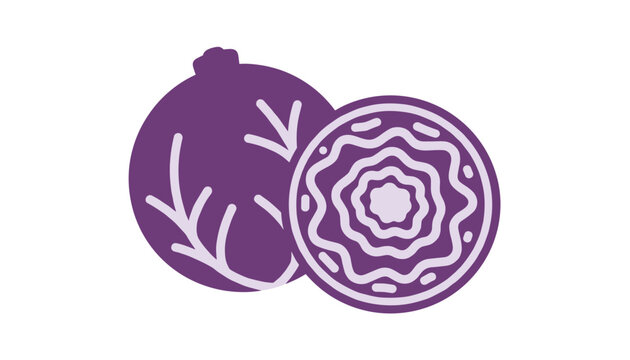 Red cabbage vector illustration showing whole vegetable and a cut half displaying interior concentric patterns.