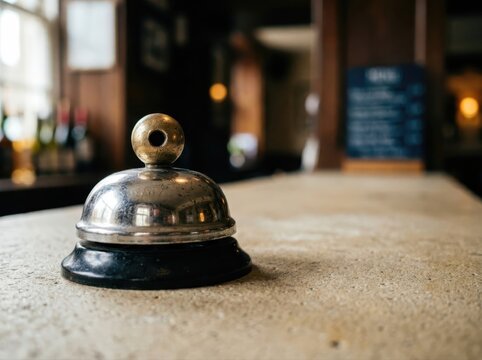 Front desk service bell on a hotel reception counter