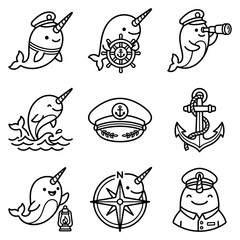 Cute Narwhal Captains Collection: Nautical Vector Illustrations © Erna