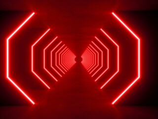 Fototapeta premium red modern lighting tunnel space, 3d rendering sci-fi concept