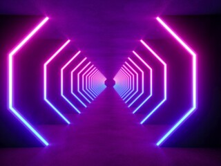 Obraz premium colorful modern lighting tunnel space, 3d rendering sci-fi concept