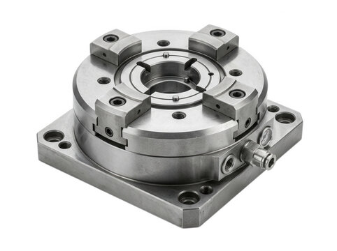 Precision pneumatic chuck for CNC lathe machine isolated on transparent background industrial metalworking tool component