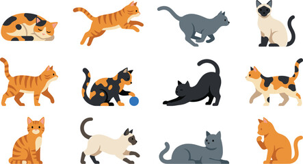 Obraz premium Cute cat vector illustration set with various breeds and poses for pet design projects