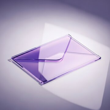 A sheer lavender envelope contains a letter and is gently placed upon a bright white background surface