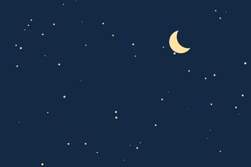 Naklejka premium Vector Night Sky Background with Yellow Crescent Moon and Stars