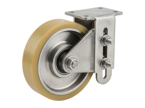 Heavy duty swivel caster wheel with polyurethane tire isolated on transparent background for industrial material handling equipment