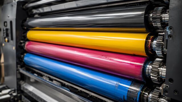 CMYK Ink Rollers Inside Offset Printing Press