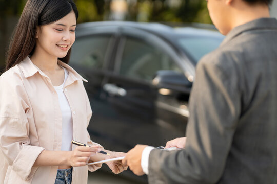 lease, rental car, sell, buy. Dealership send contract and car keys to new owner to sign. Sales, loan credit financial, rent vehicle, insurance, renting, Seller, dealer, installment, car care business
