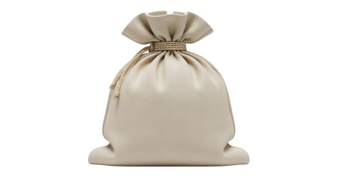 Elegant cream leather drawstring pouch with gold accent for luxury retail and fashion