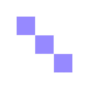 Minimalist geometric design with three connected purple squares in diagonal arrangement