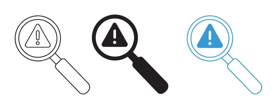 Problem finding icon, issue detection and troubleshooting symbol for analysis, diagnosis, error identification, solution search, vector illustration, and transparent 