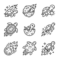 Fototapeta premium Cute cartoon turtles in space, exploring stars and meteors