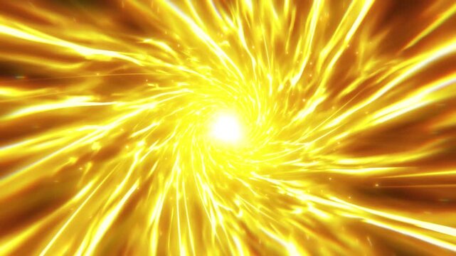 回転して渦巻く金色の炎の集中線のエフェクトの背景動画