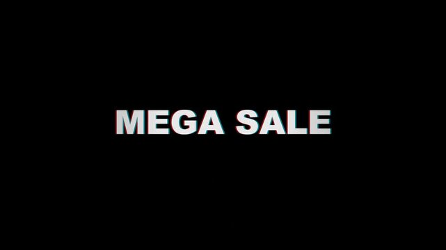 Mega sale text with vibrant glitch distortion effect for promotional advertising video footage animation motion graphic