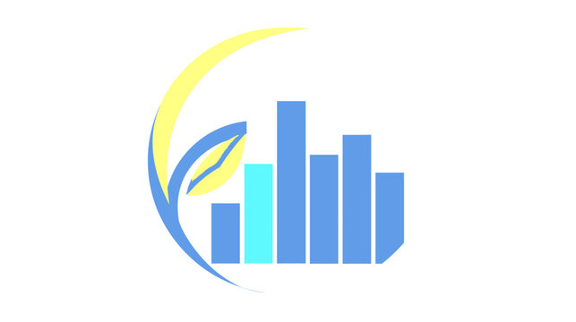 Abstract blue bar chart and yellow leaf growth logo