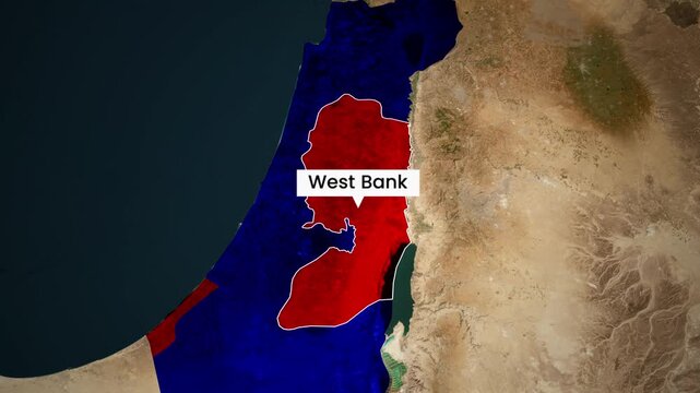 West bank digital map animation footage showing regional geopolitical boundaries