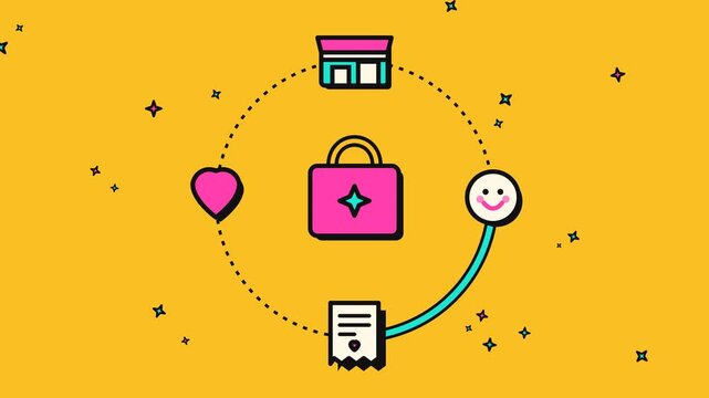 Shopping process motion graphic animation with retail icons