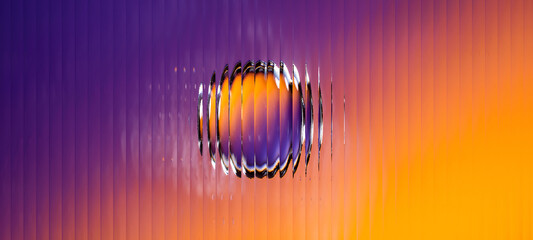 Vibrant abstract optical refraction background with a spherical distortion effect, showcasing a striking purple and orange gradient © GrafixCraft