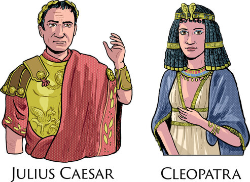 Julius Caesar and Cleopatra, Portrait Illustration