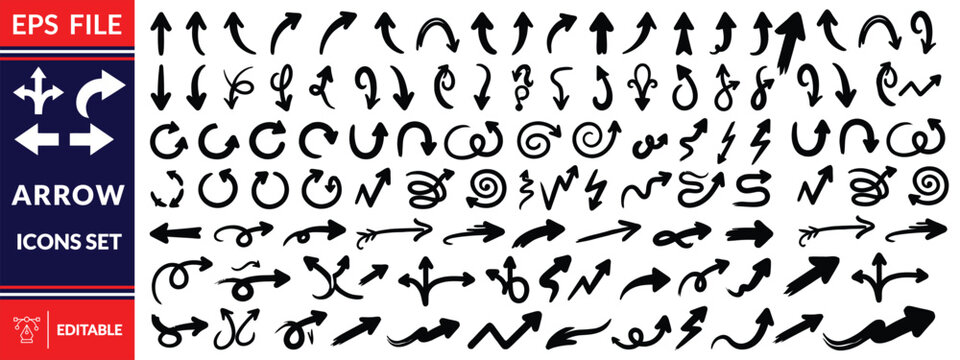 Arrow icon set. Cursor. Black vector arrows icons. Black arrow pointing. Collection different arrows sign. Modern simple arrows. Big Arrow icon set design.