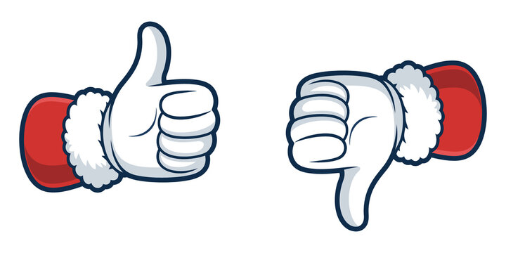 Santa claus hands giving thumbs up and thumbs down gestures on white background