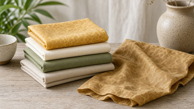 Folded cloth napkins stack eco home textile still life