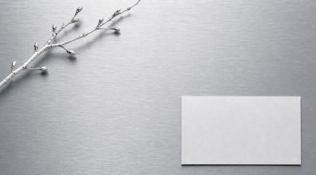 Modern minimalist greeting card layout with silver twig