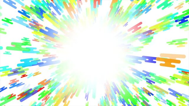 Animated colourful exploding particles with blank space abstract design on white background