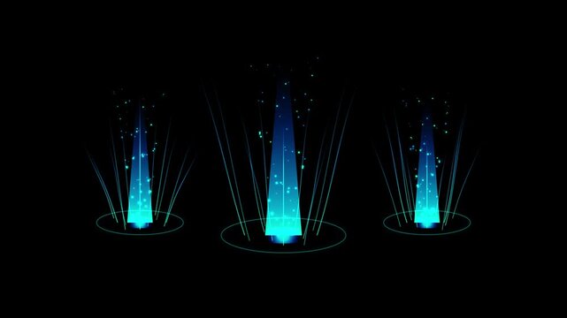 Futuristic Hologram Light Beams VFX Loop on Black Background