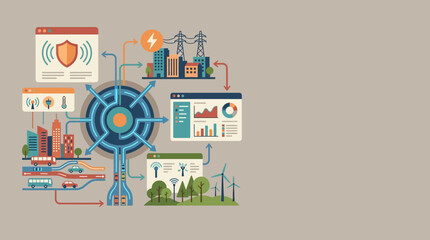 Obraz premium Smart City Infrastructure Infographic with IoT Data Connectivity and Sustainable Energy Management