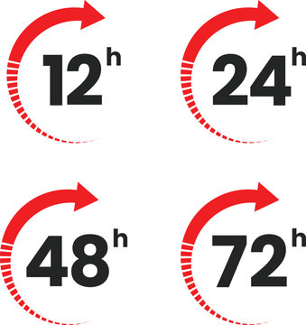 12h 24h 48h 72h Time Duration Clock Vector Icons Set for Delivery Turnaround Service