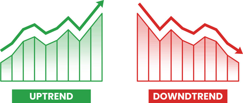 Stock Market Uptrend and Downtrend Financial Chart Vector Illustration with Green and Red Graphs