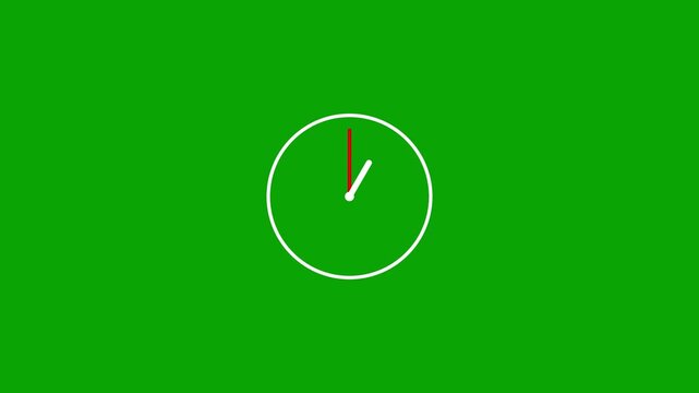 Clean minimalist line art clock ticking smoothly on chroma key green screen for vfx compositing, modern deadline countdown animation, productivity visual tracker and timekeeping loop videos.