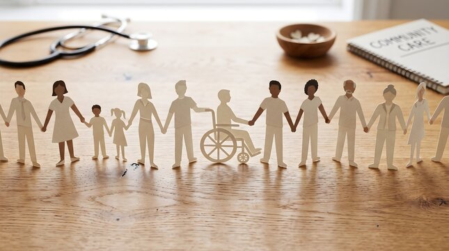 Paper figures representing healthcare community and medical support network