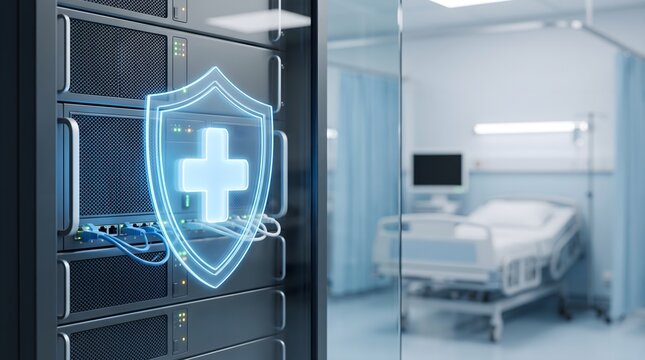 Medical server infrastructure with cybersecurity shield protection in hospital environment