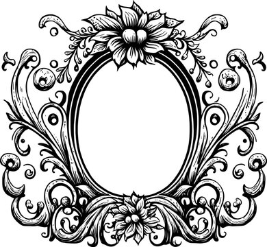 Ornate rococo oval frame with elaborate floral leaf scrolls and foliage on white background