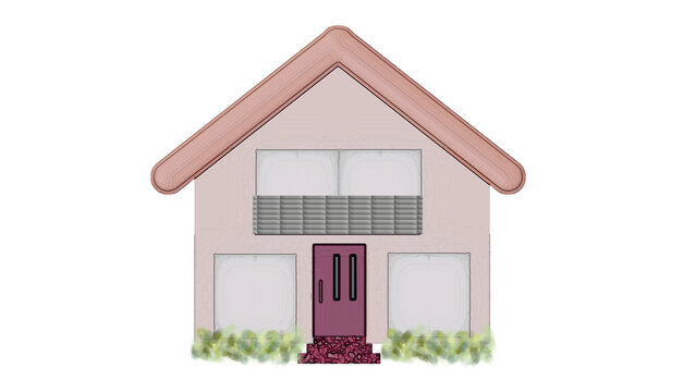 ピンクの三角屋根の2階建ての家