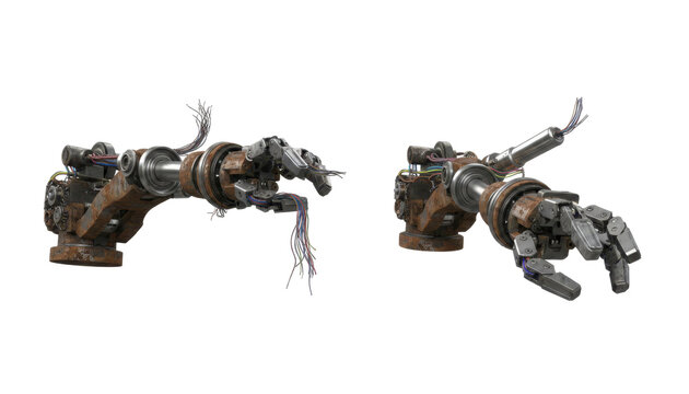 Rusty Robotic Arms with Exposed Wires