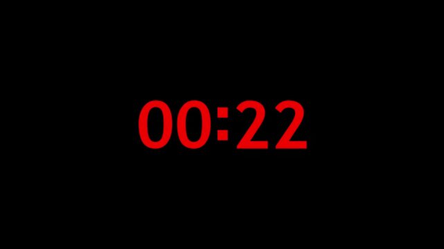 30 to 0 seconds circular countdown timer animation, 30 seconds circular timer countdown on black background, simple countdown timer from 30 to 0 seconds.