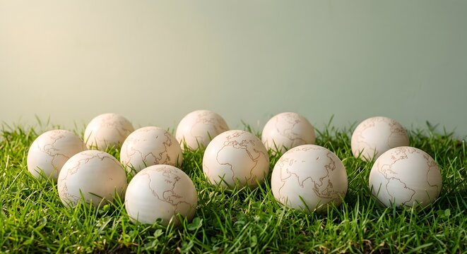 Cluster of Smooth Round River Stones and Pebbles Arranged on Green Grass