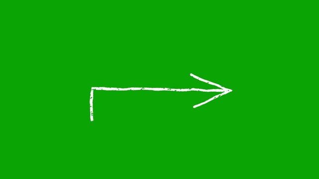 Hand drawn right angle corner arrow animation sketching on a chroma key green screen for flowchart diagrams direction, process step indicator, whiteboard tutorial markers and video overlays.