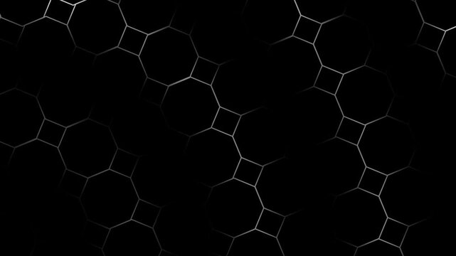 Animated white color shiny octagonal shapes flowing design loop able geometrical background black background
