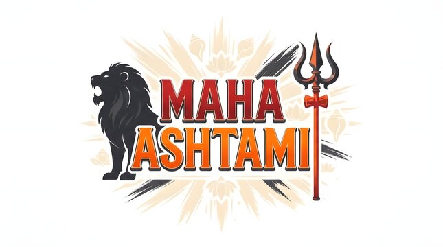 Maha Ashtami religious text with lion and trishul for Hindu festival celebration.