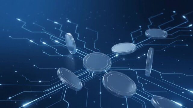 Digital Cryptocurrency Coins Network Blockchain Technology Animation