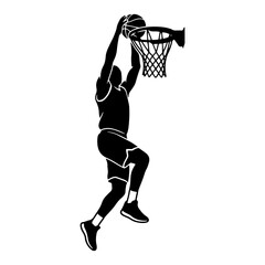 Basketball player jumping to dunk ball into hoop in silhouette sports style © Anna