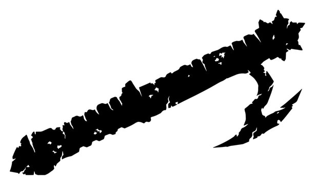 Ancient battle axe weapon with weathered jagged edges black silhouette vector illustration