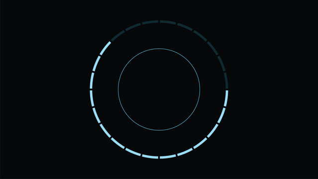 Cyan futuristic circular HUD ring with segmented gauge and thin inner circle vector illustration