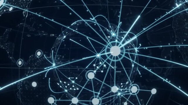 Global Network Connections Digital Earth Data Visualization with Glowing Lines and Nodes