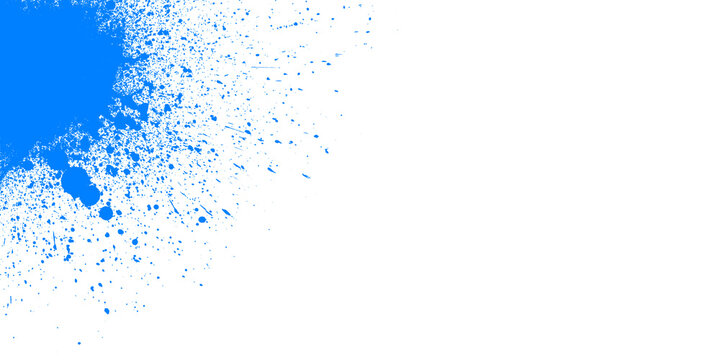 Blue paint splatter creating dynamic abstract design on white background