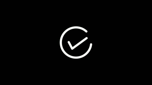 Minimalist White Check Mark Icon Animation on Solid Black Background Representing Task Completion and Success